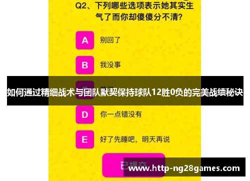 如何通过精细战术与团队默契保持球队12胜0负的完美战绩秘诀 如何通过精细战术与团队默契保持球队12胜0负的完美战绩秘诀